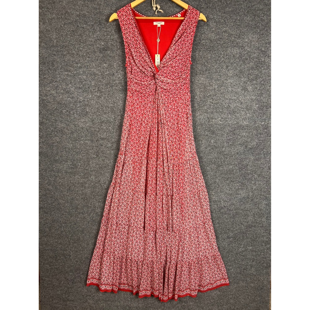 NEW $168 Max Studio Maxi Dress Medium Floral Tiered Sleeveless V-Neck Mesh